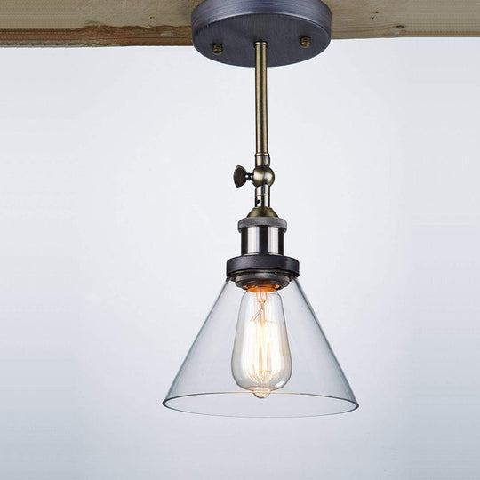 Industrial Wall Sconce Light With Clear Glass Shade - Tapered 1-Light Fixture In
