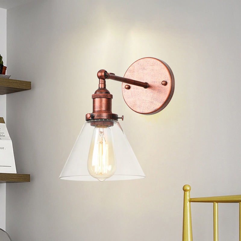 Industrial Wall Sconce Light With Clear Glass Shade - Tapered 1-Light Fixture In