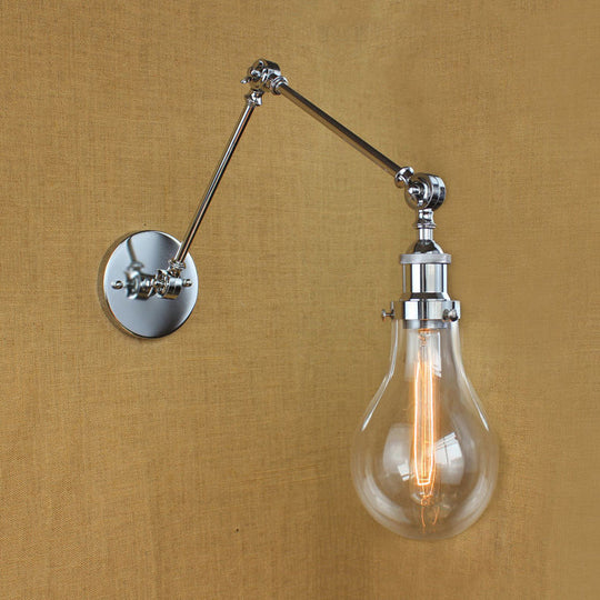 Clear Glass Wall Hanging Industrial Sconce Lamp In Chrome - Single Light Bulb Shade For Living Room