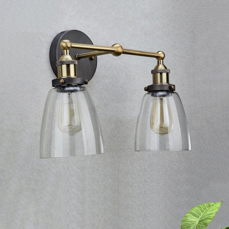 Tapered Sconce Industrial Brass Wall Lamp With Clear Glass