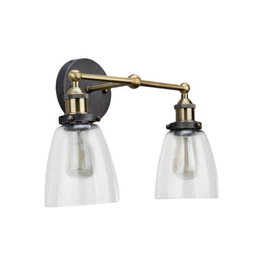 Tapered Sconce Industrial Brass Wall Lamp With Clear Glass