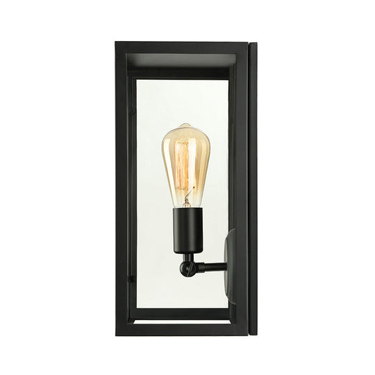 Black Glass Rectangle Sconce - Traditional Up/Down Wall Lamp For Bedroom