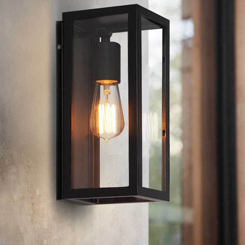Black Glass Rectangle Sconce - Traditional Up/Down Wall Lamp For Bedroom / Down