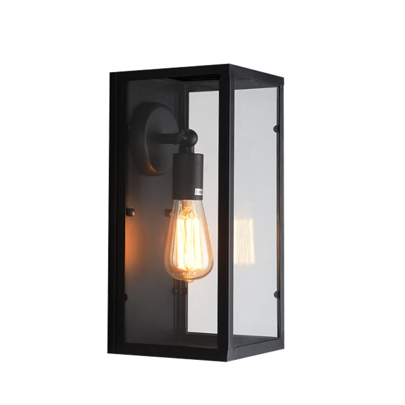 Black Glass Rectangle Sconce - Traditional Up/Down Wall Lamp For Bedroom