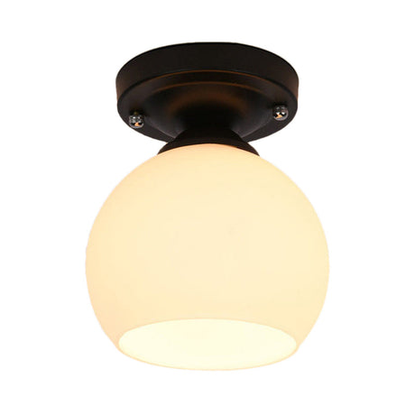 Vintage Style Semi Flush Ceiling Light Fixture 1-Light With Opal Glass Shade For Hallway Black