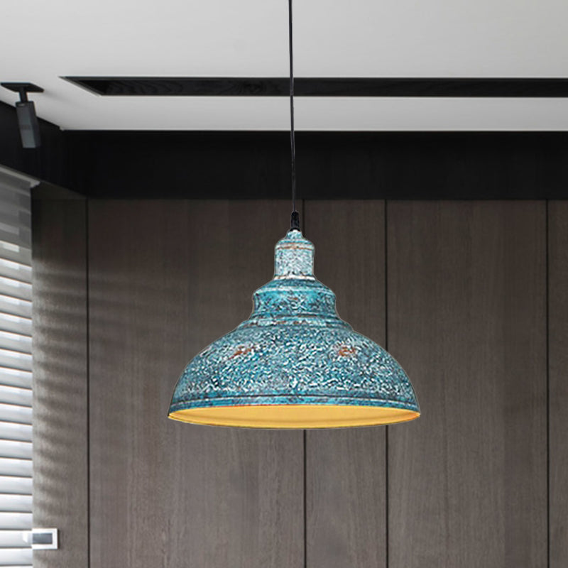 Blue/Rust Metal Barn Pulley Pendant Lamp - 1 Head Ceiling Lighting For Dining Room