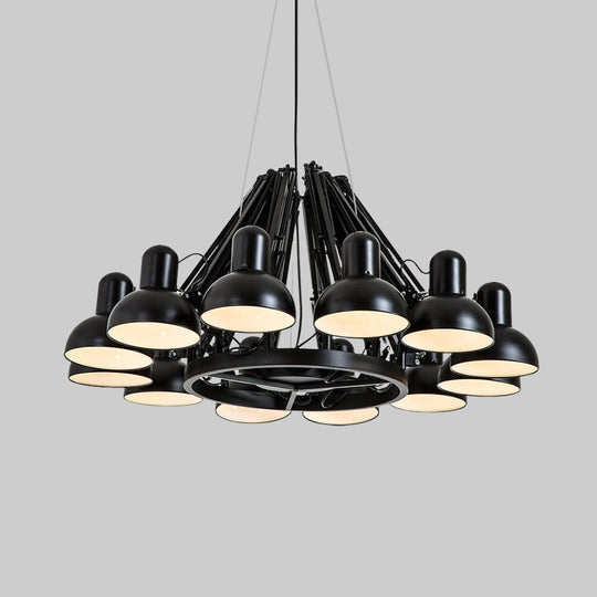 Industrial Metal Swing Arm Chandelier Lamp with Dome Shade and 12 Black/Red Bulbs for Living Room