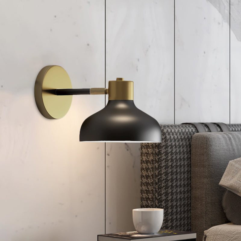 Industrial Metal Barn Sconce Lamp: Black Bedside Wall Mount With Plug-In Cord / A