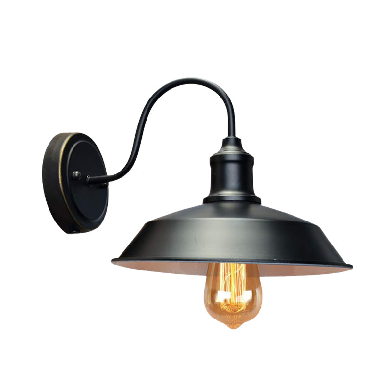 Antiqued Iron Barn Sconce Lighting 1-Head Wall Lamp In Black - Plug-In Cord Included