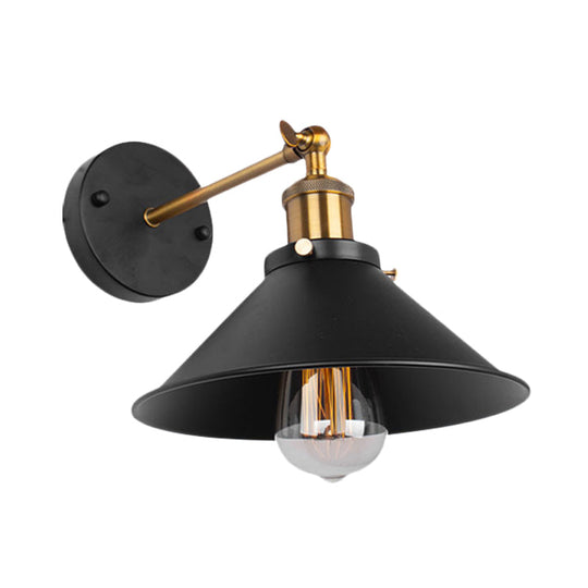 Industrial Metal Conical Wall Sconce Light - Black Finish 1 Bulb Mount Ideal For Restaurants