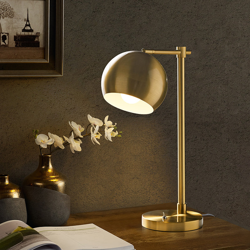 Metallic Gold Led Ball Night Lamp For Bedroom With Plug-In Cord - Industrial Desk Lighting