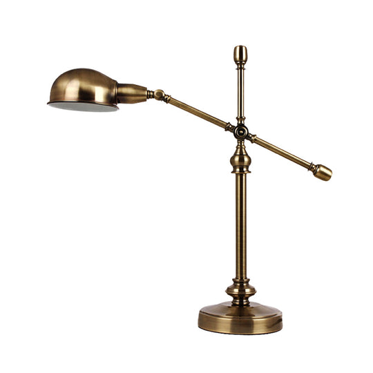 Gold Led Countryside Dome Desk Light With Rotatable Crossing Arm - Metal Table Lamp