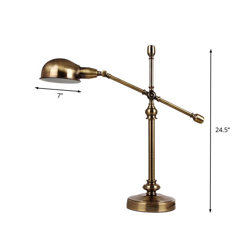 Gold Led Countryside Dome Desk Light With Rotatable Crossing Arm - Metal Table Lamp