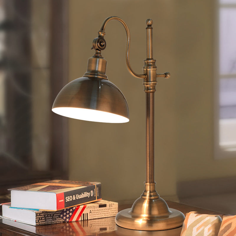 Farmhouse Metal Led Task Lamp: Rotatable Gold Dome With Gooseneck Arm - Ideal For Study Rooms And