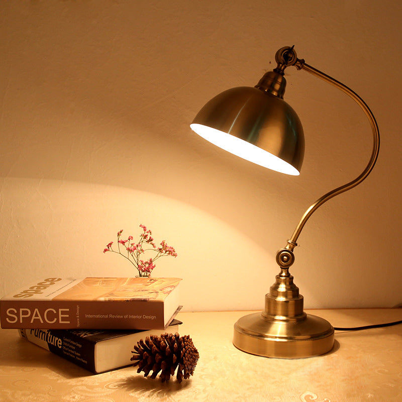 Vintage Metallic Gold Led Table Lamp With Dome Shade - Perfect For Study Room Or Office