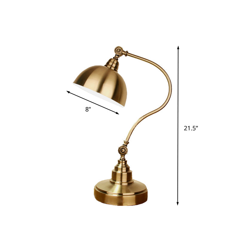 Vintage Metallic Gold Led Table Lamp With Dome Shade - Perfect For Study Room Or Office