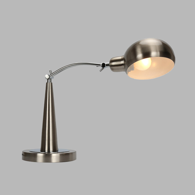 Adjustable Arm Dome Shade Reading Light In Black/Silver: Industrial Metal Plug-In Table Lamp