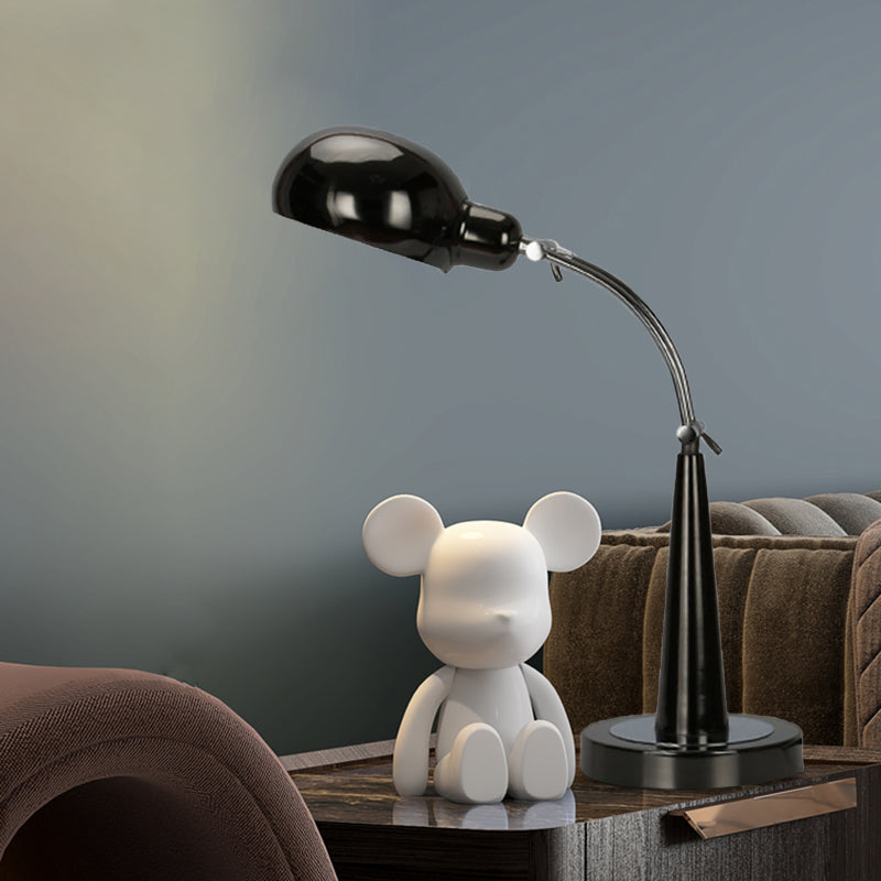 Adjustable Arm Dome Shade Reading Light In Black/Silver: Industrial Metal Plug-In Table Lamp Black