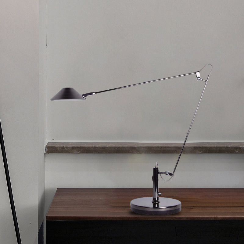 Adjustable Black Conical Led Office Task Lamp With Long Arm - Industrial Metal Table Lighting