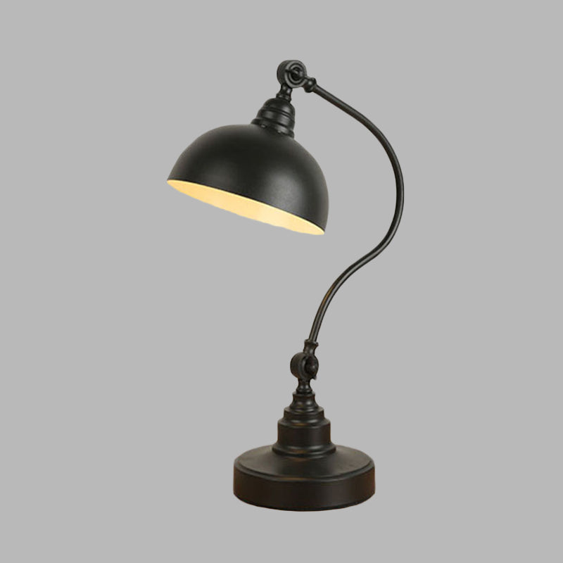 Adjustable Vintage Table Lamp: Metal Dome Black With Gooseneck Arm - Ideal For Study Room 1 Bulb