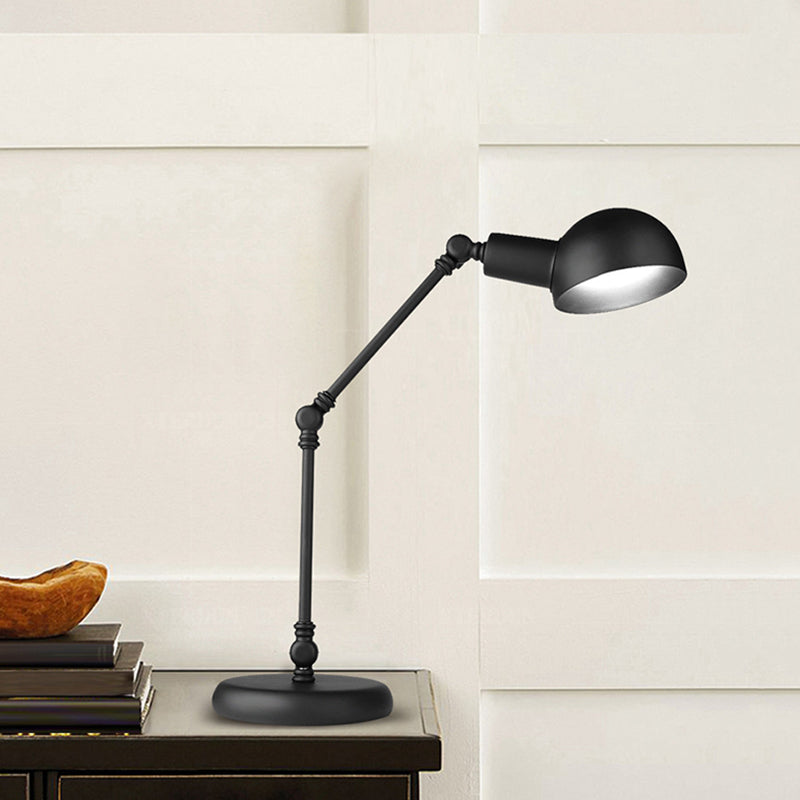 Industrial Style Led Reading Lamp In Black With Swing Arm - Metallic Dome Task Light
