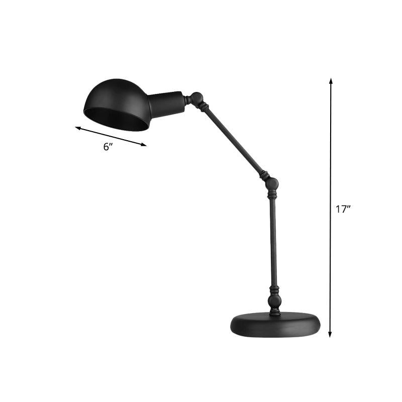 Industrial Style Led Reading Lamp In Black With Swing Arm - Metallic Dome Task Light