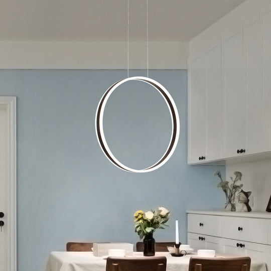 Modernist Ring Hanging Light Kit - Acrylic Dining Room LED Pendant Lamp in Coffee, 16"/23.5" Dia