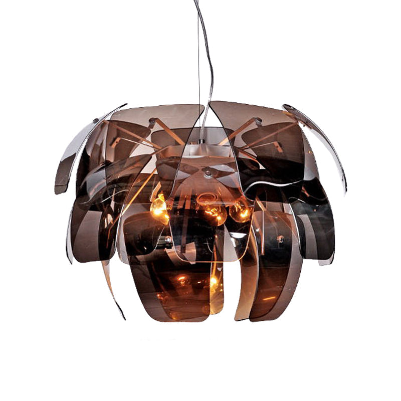 Modern Smoke Gray Glass Flower Chandelier Pendant Light for Living Room Ceiling (4-Bulb)