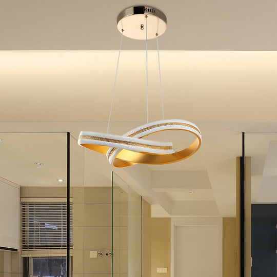 Modern Gold Twisting Hanging Chandelier with LED Acrylic Ceiling Pendant