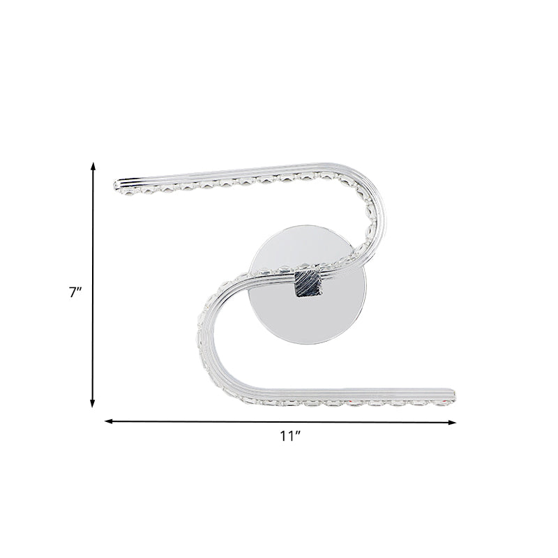 Modern S-Shape Wall Mounted Led Bedside Sconce In Chrome With Acrylic Shade Warm/White Light