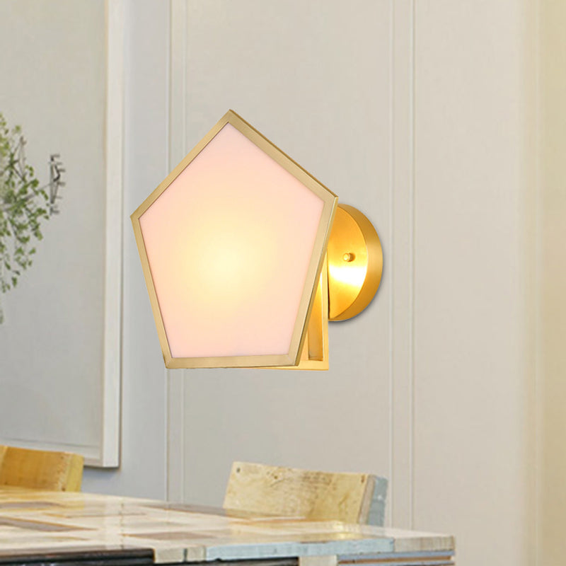 Modern Pentagon Metal Wall Sconce With Acrylic Shade - Brass Finish