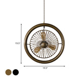 Farmhouse Style Circle Cage Light Fixture With Fan Design Brass/Black Finish 3 Lights For Kitchen