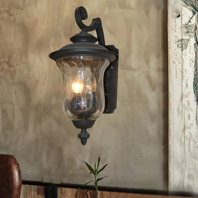 Industrial Black Water Glass Wall Mounted Light Fixture With Urn Design - 1 Bulb | Outdoor Lighting