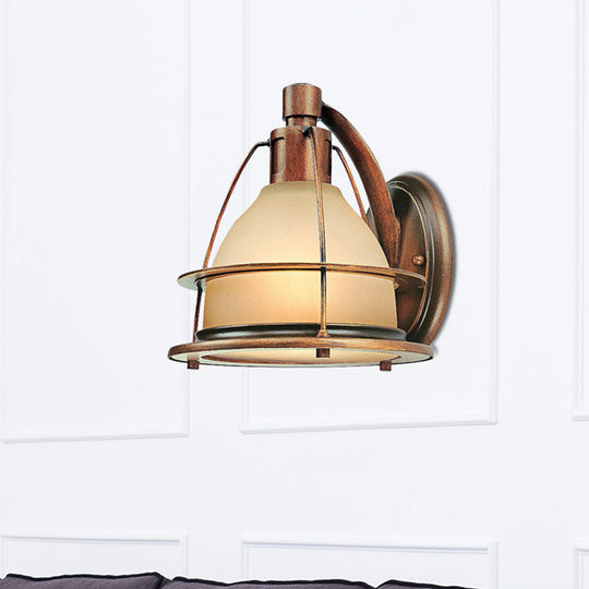 Bronze Wall Mounted Sconce - 1 Light Warehouse Lighting With Frosted Glass Dome And Metal Frame