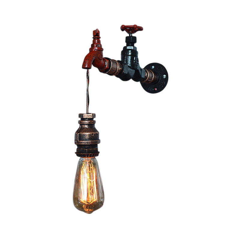 Steampunk Style Open Bulb Wall Light With Faucet - 1 Iron Fixture (Bronze)