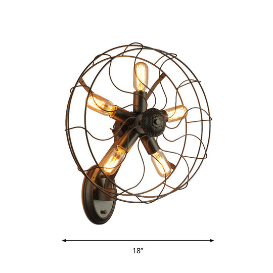 Industrial Black Wire Frame Wall Sconce With Fan Design - 5 Lights Metal Corridor Mount
Or
Black