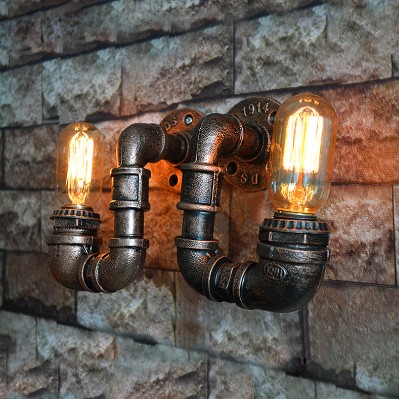Rustic Stylish Plumbing Pipe Metal Wall Lighting In Weathered Copper - 1-Light Mount With Exposed