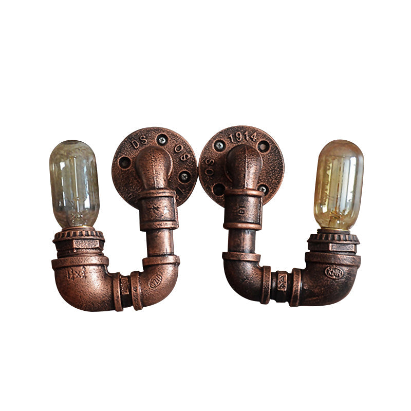 Rustic Stylish Plumbing Pipe Metal Wall Lighting In Weathered Copper - 1-Light Mount With Exposed