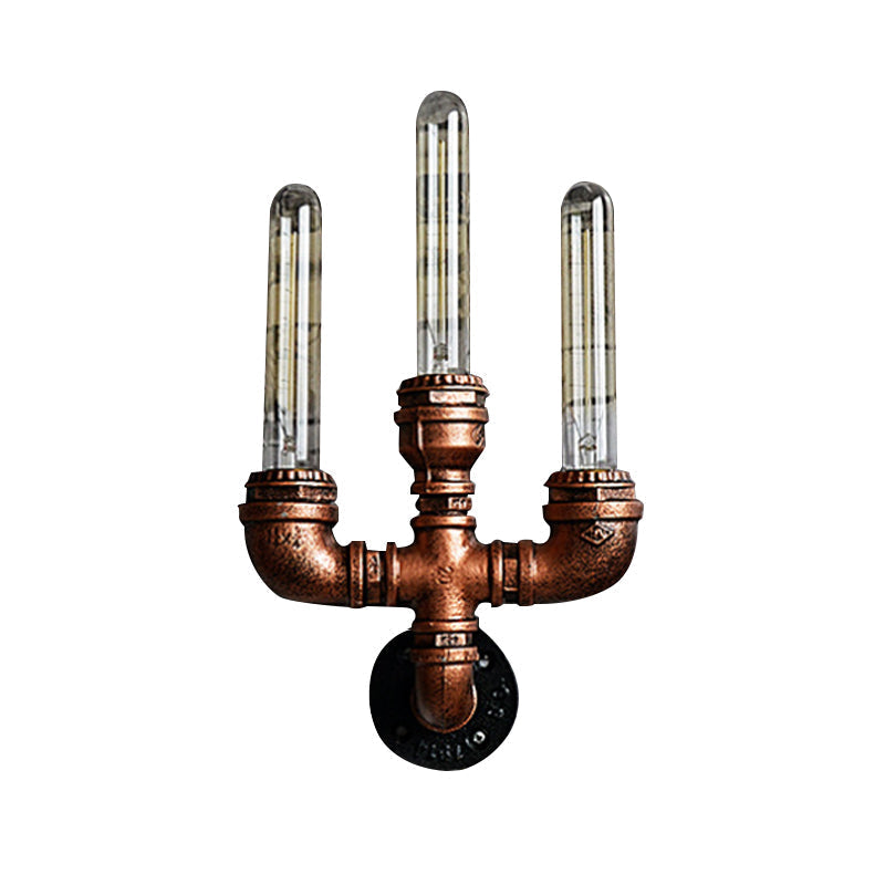 Vintage Metallic Pipe Wall Sconce With Open Bulb - Antique Copper Finish