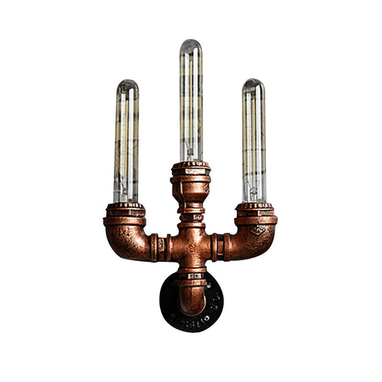 Vintage Metallic Pipe Wall Sconce With Open Bulb - Antique Copper Finish