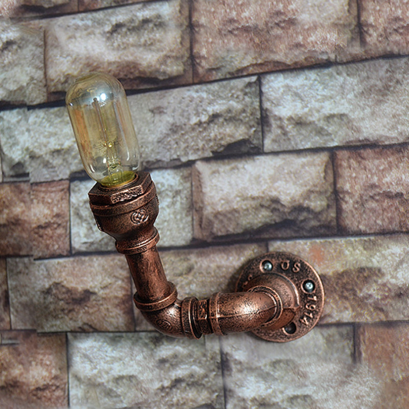 Vintage Metallic Pipe Wall Sconce With Open Bulb - Antique Copper Finish 1 / Weathered