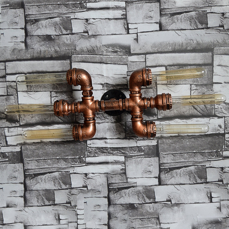 Rustic Weathered Copper Wall Sconce Lamp - Expose Bulb With Pipe Design 2/3/4 Heads Wrought Iron 6 /