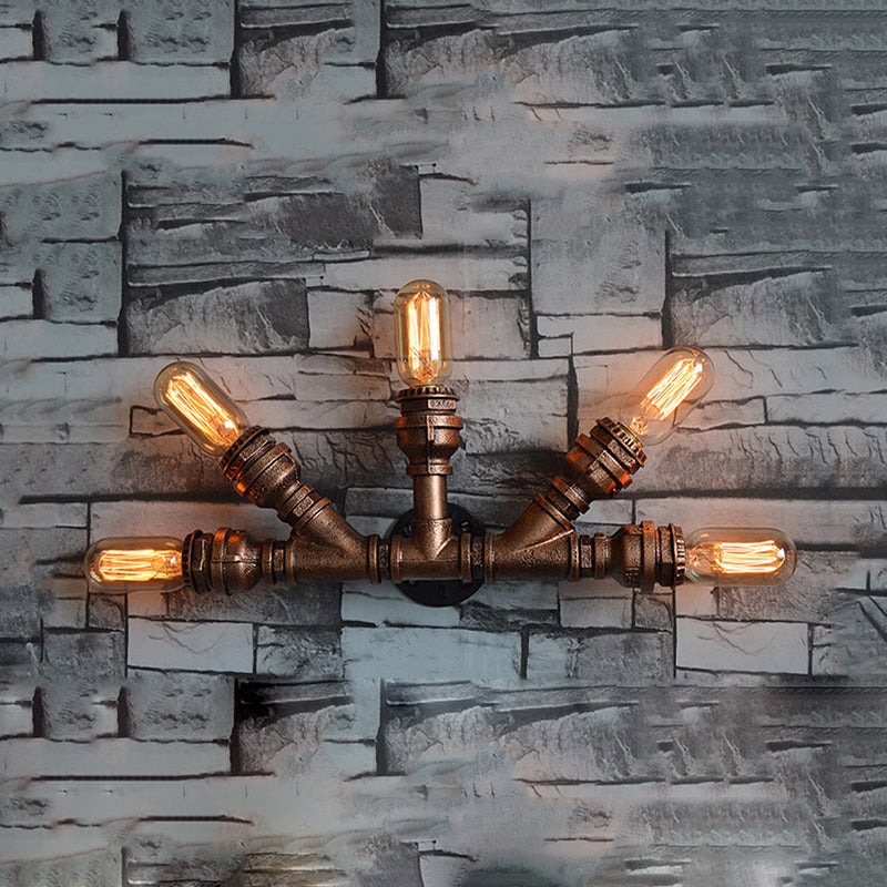Rustic Weathered Copper Wall Sconce Lamp - Expose Bulb With Pipe Design 2/3/4 Heads Wrought Iron 5 /