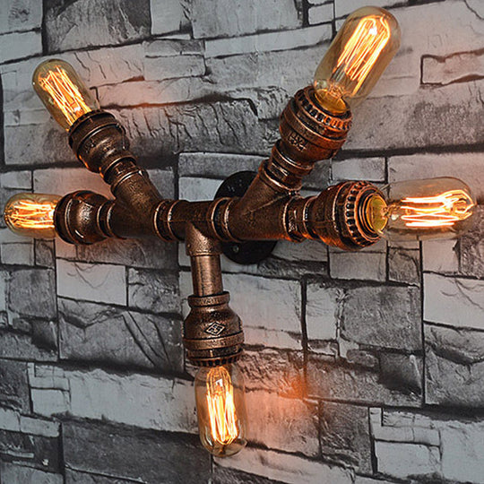 Rustic Weathered Copper Wall Sconce Lamp - Expose Bulb With Pipe Design 2/3/4 Heads Wrought Iron