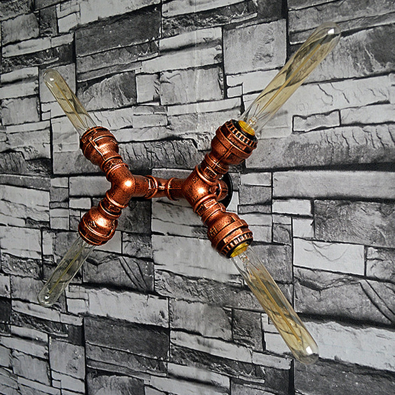 Rustic Weathered Copper Wall Sconce Lamp - Expose Bulb With Pipe Design 2/3/4 Heads Wrought Iron 4 /
