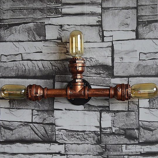 Rustic Weathered Copper Wall Sconce Lamp - Expose Bulb With Pipe Design 2/3/4 Heads Wrought Iron 3 /