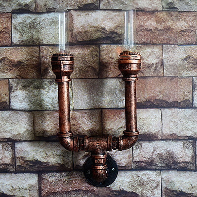 Rustic Weathered Copper Wall Sconce Lamp - Expose Bulb With Pipe Design 2/3/4 Heads Wrought Iron 2 /