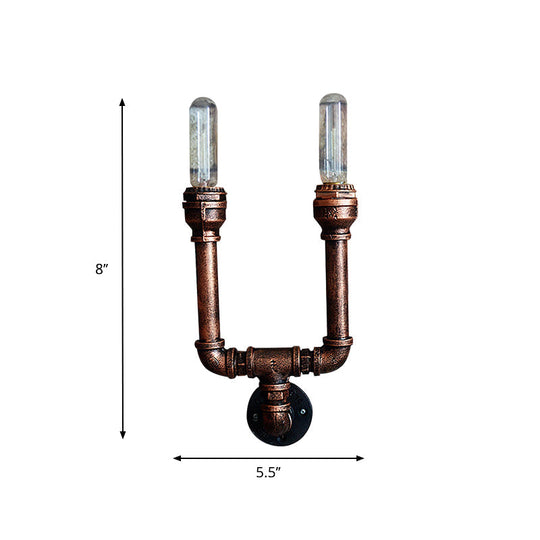 Rustic Weathered Copper Wall Sconce Lamp - Expose Bulb With Pipe Design 2/3/4 Heads Wrought Iron