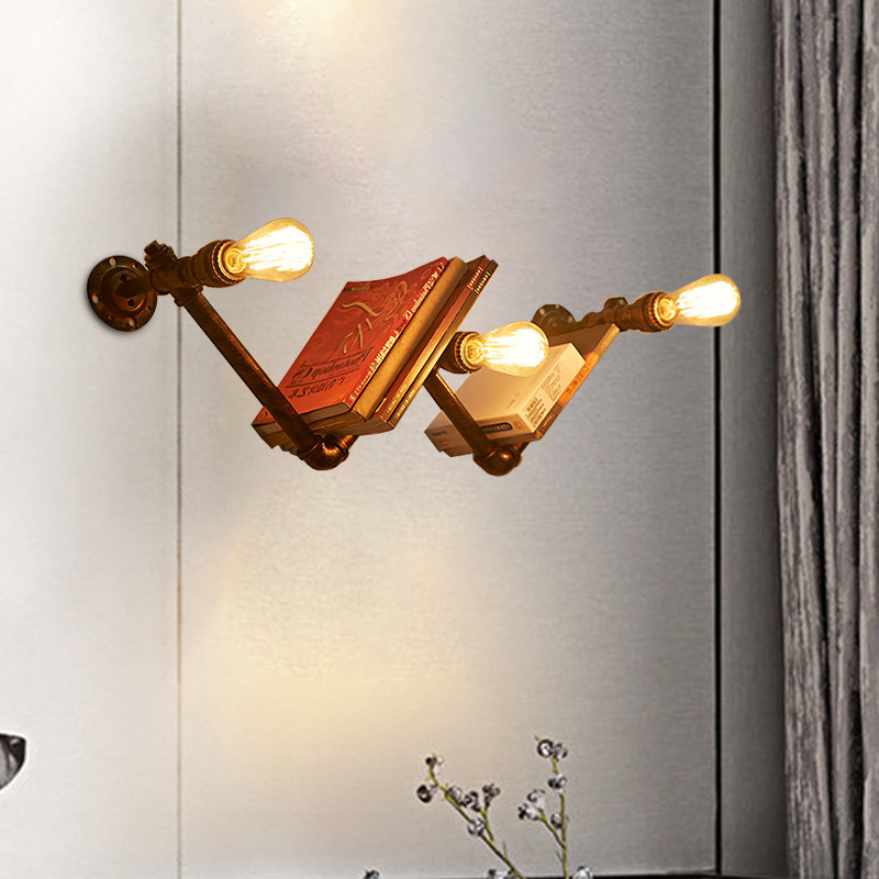 Industrial Dark Rust Metal Wall Sconce Light Fixture With W-Shaped Design & 3 Lights