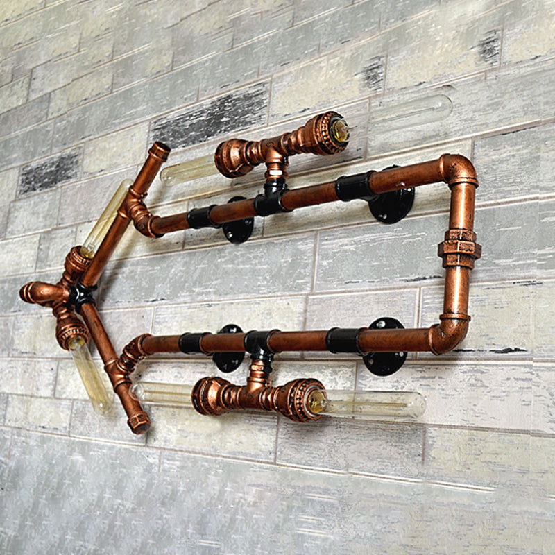 Wrought Iron Wall Sconce With Arrow Shaped Lighting - Retro Industrial Bronze Pipe Design 6 Bulbs